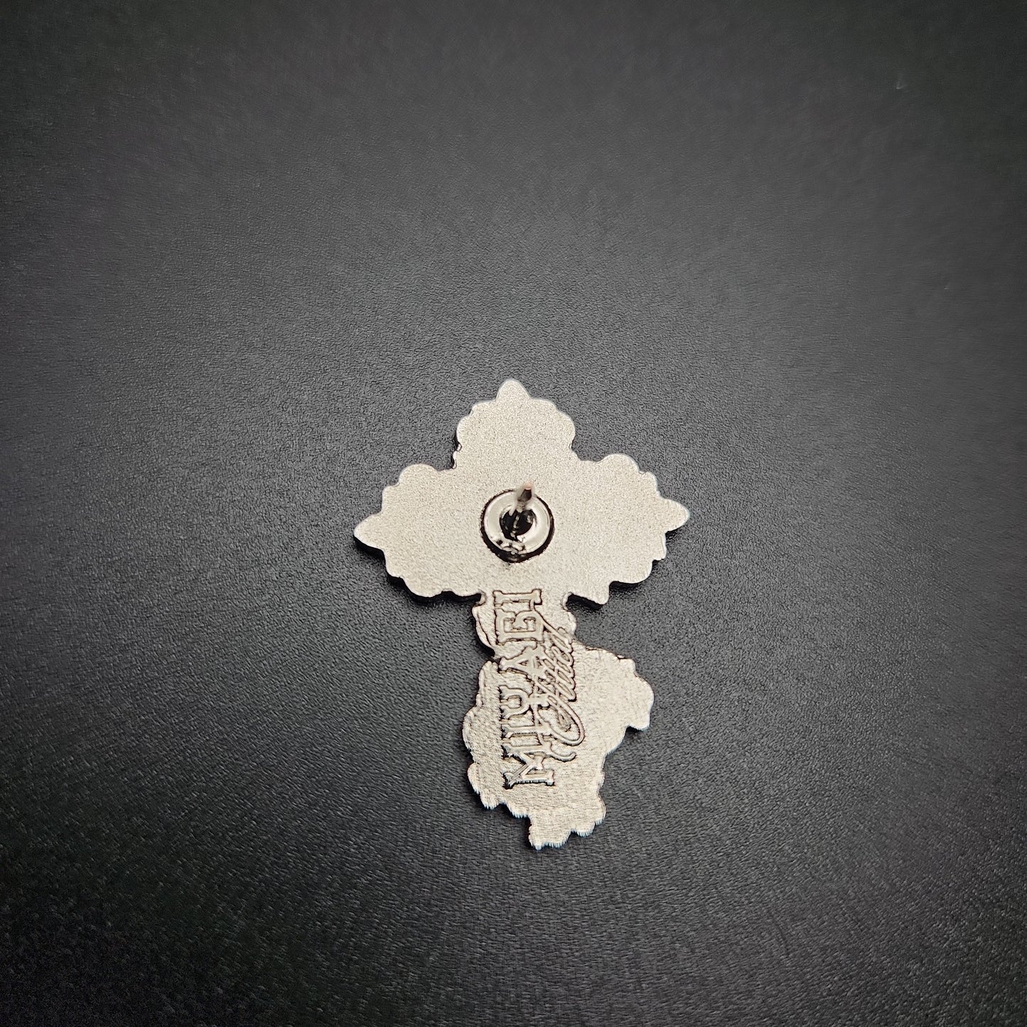 Silver Cross + Rose Pin