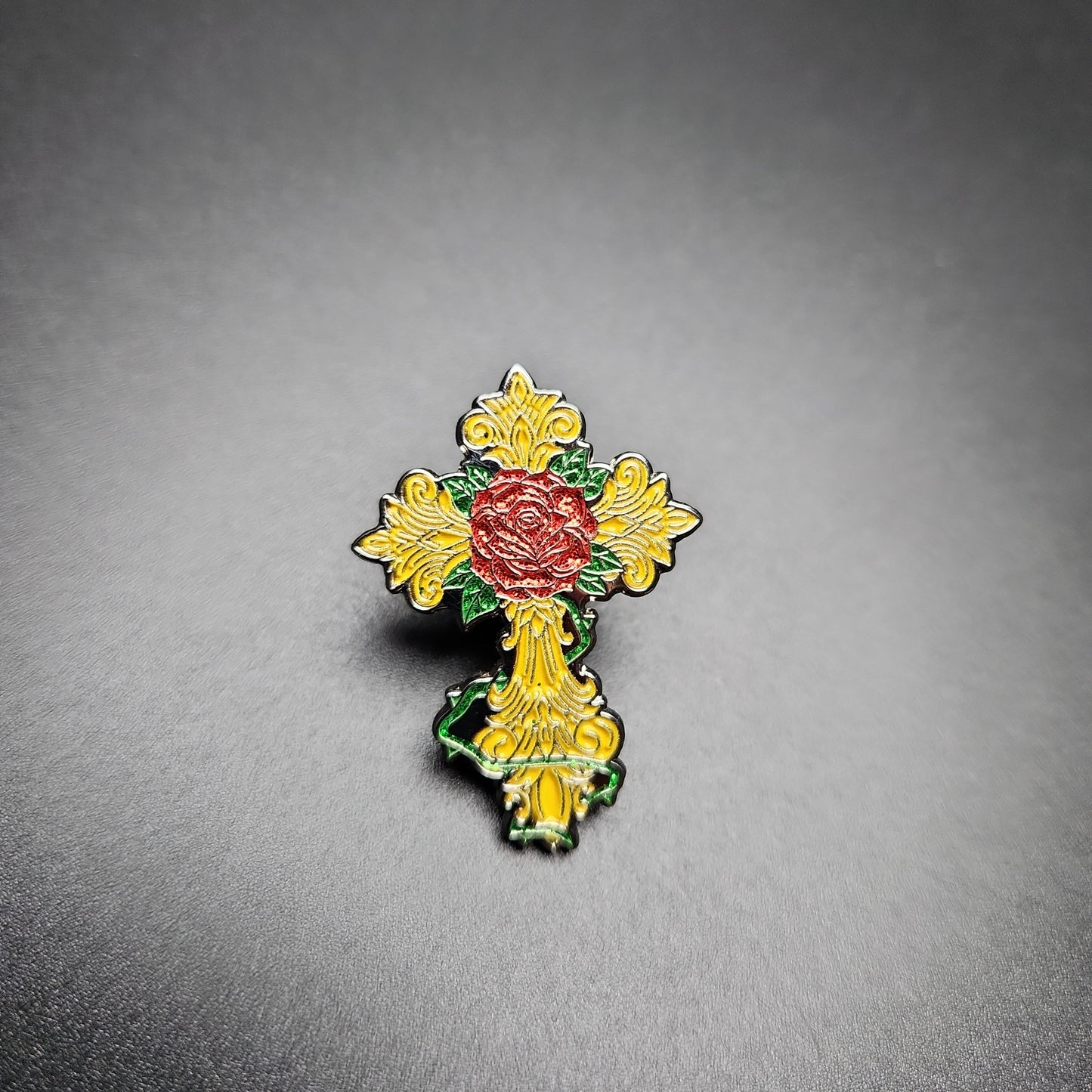Gold Cross + Rose Pin