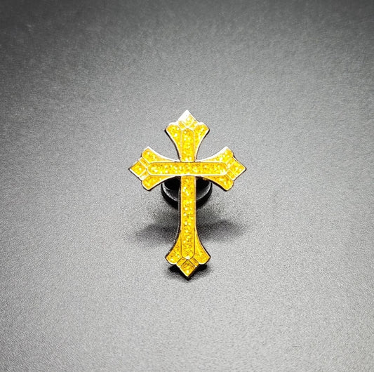 Cross Pin– Silver Metal / Gold Glitter
