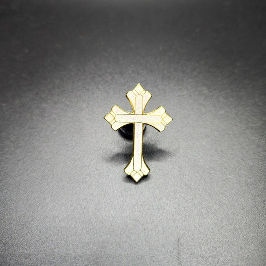 Cross Pin – Gold Metal/White Glitter